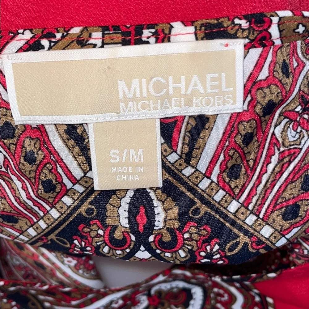 MICHAEL KORS RED & BLACK PAISLEY BLOUSE CAPE PONCHO ONE SIZE FITS MOST